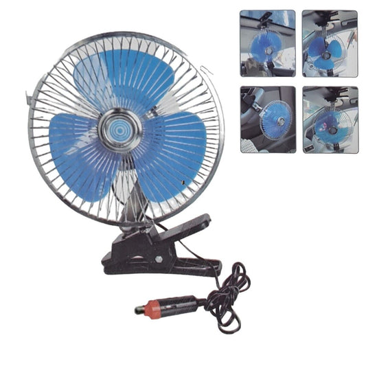 VENTILATORE OSCILLANTE PORTATILE PINZA VIAGGIO AUTO CAMPER CAMION 12V 22CM