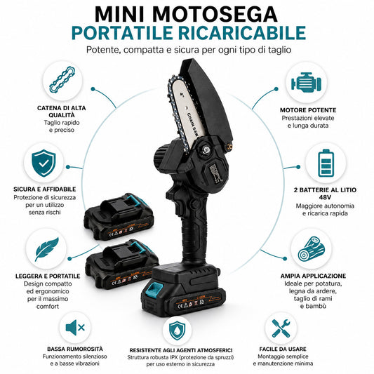MINI TRONÇONNEUSE 4" PORTABLE RECHARGEABLE À BATTERIE 48V ÉLAGAGE BOIS SCIE 08208