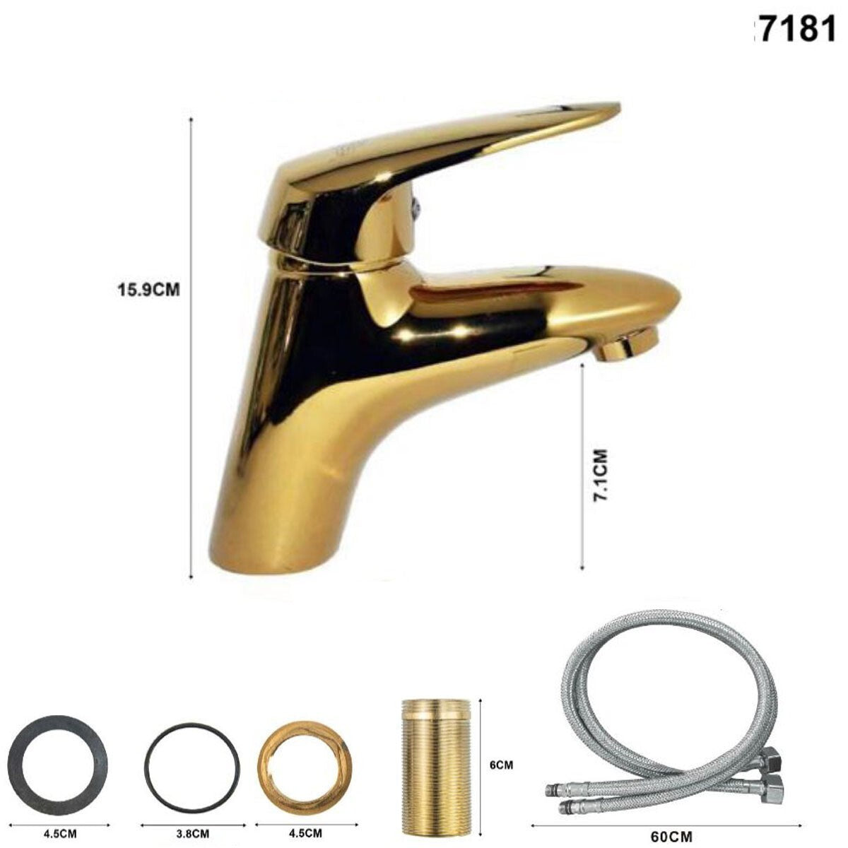 RUBINETTO MISCELATORE DORATO ORO CASA BAGNO LAVABO LAVANDINO KIT MONTAGGIO 7181