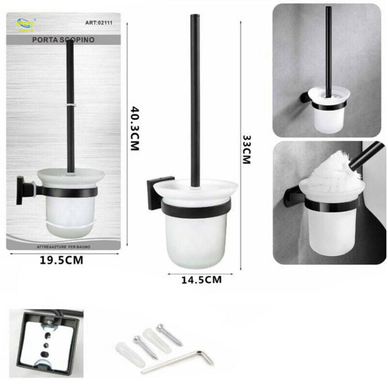 PORTA SCOPINO WC SCOPETTINO GABINETTO VASO DA MURO SOSPESO NERO SPAZZOLONE 02111