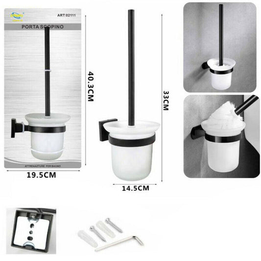 PORTA SCOPINO WC SCOPETTINO GABINETTO VASO DA MURO SOSPESO NERO SPAZZOLONE 02111