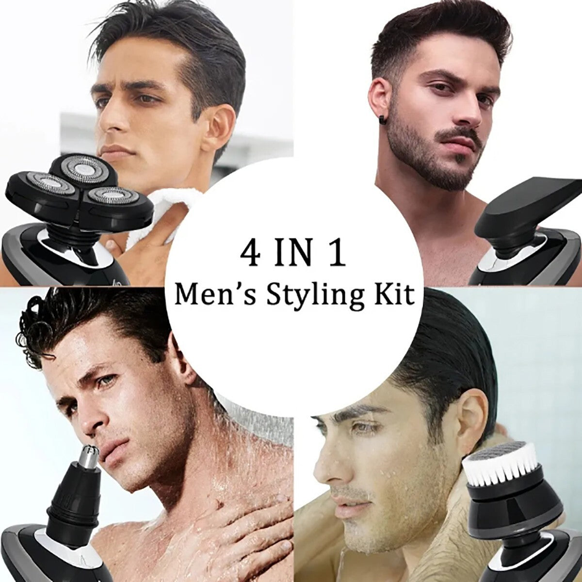 KIT RASOIO ELETTRICO UOMO BARBA NASO PULIZIA VISO IMPERMEABILE USB RICARICABILE