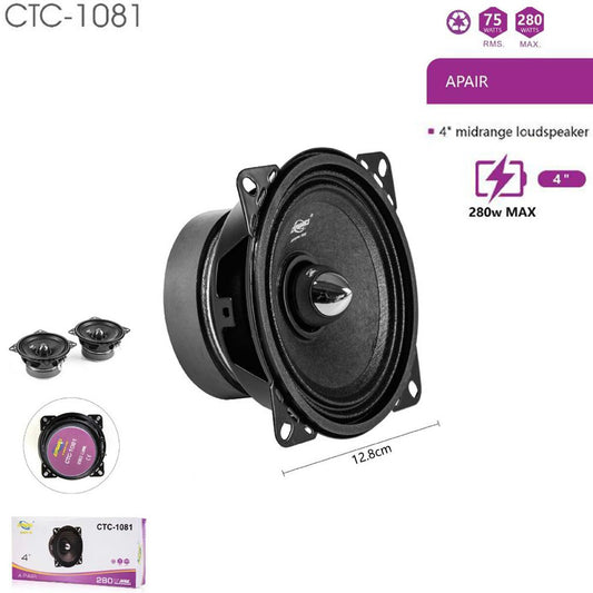 COPPIA CASSE AUTO ALTOPARLANTE AUDIO 12,8 CM 75W RMS 280W MAX SPEAKER CTC-1081