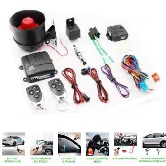 KIT ALLARME ANTIFURTO AUTO UNIVERSALE FURGONE CAMPER ROULOTTE 2 TELECOMANDI