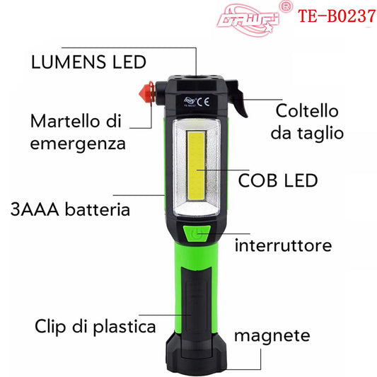 LAMPE DE TRAVAIL TORCHE LED COB MARTEAU ATELIER MAGNÉTIQUE COUTEAU CAMPING