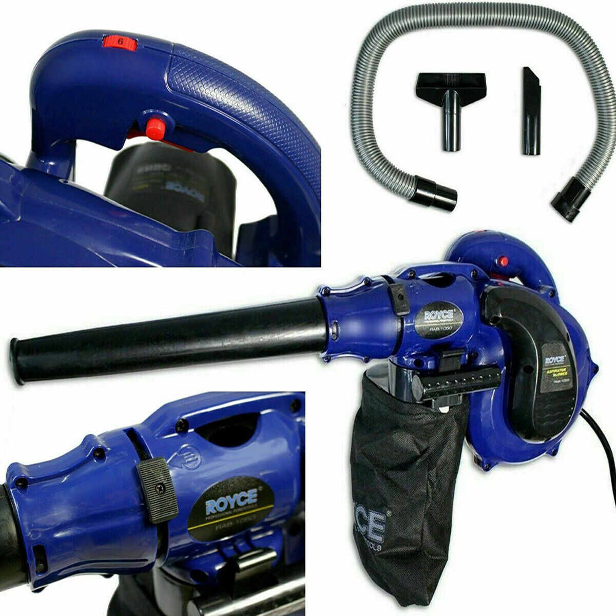 SOFFIATORE ASPIRATORE ROYCE ELETTRICO 1050W FOGLIE PULIZIA GIARDINO PRATO SACCO