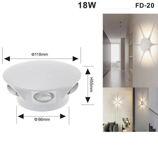APPLIQUE LED 6 COB LAMPADA PARETE ROTONDO 18W BIANCO CALDO 3000K ESTERNO FD-20*