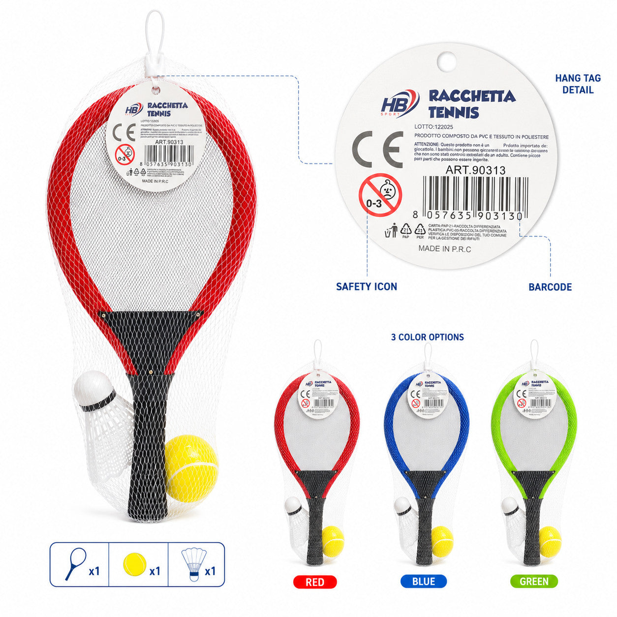 RACCHETTE TENNIS 55CM CON PALLINA VOLANO GIOCO PADEL PISCINA SPIAGGIA 90313