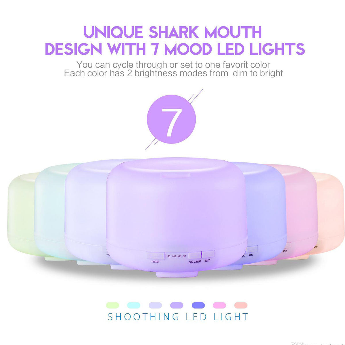 AROMATHÉRAPIE 7 LED HUMIDIFICATEUR À ULTRASONS PURIFICATEUR 500ML DIFFUSEUR D'ARÔMES