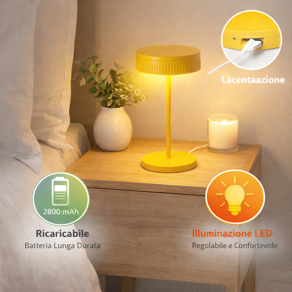 LAMPADA TAVOLO LED RICARICABILE TOUCH USB 2000MAH DESIGN MODERNO GIALLO LPT146