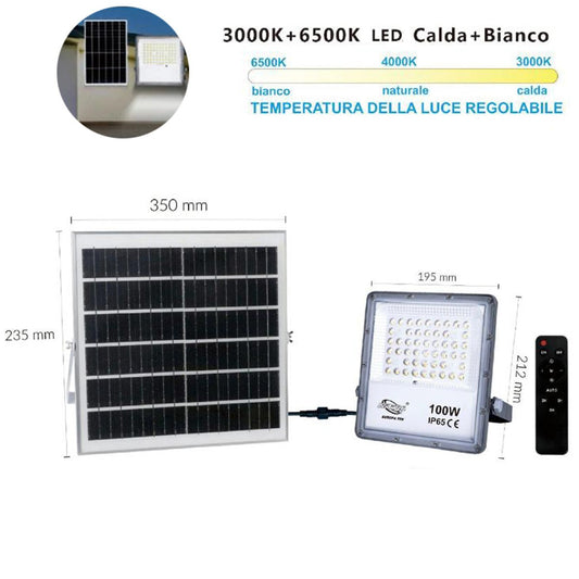PROJECTEUR LED À PANNEAU SOLAIRE CRÉPUSCULAIRE TÉLÉCOMMANDE DE 3000K À 6500K 100W