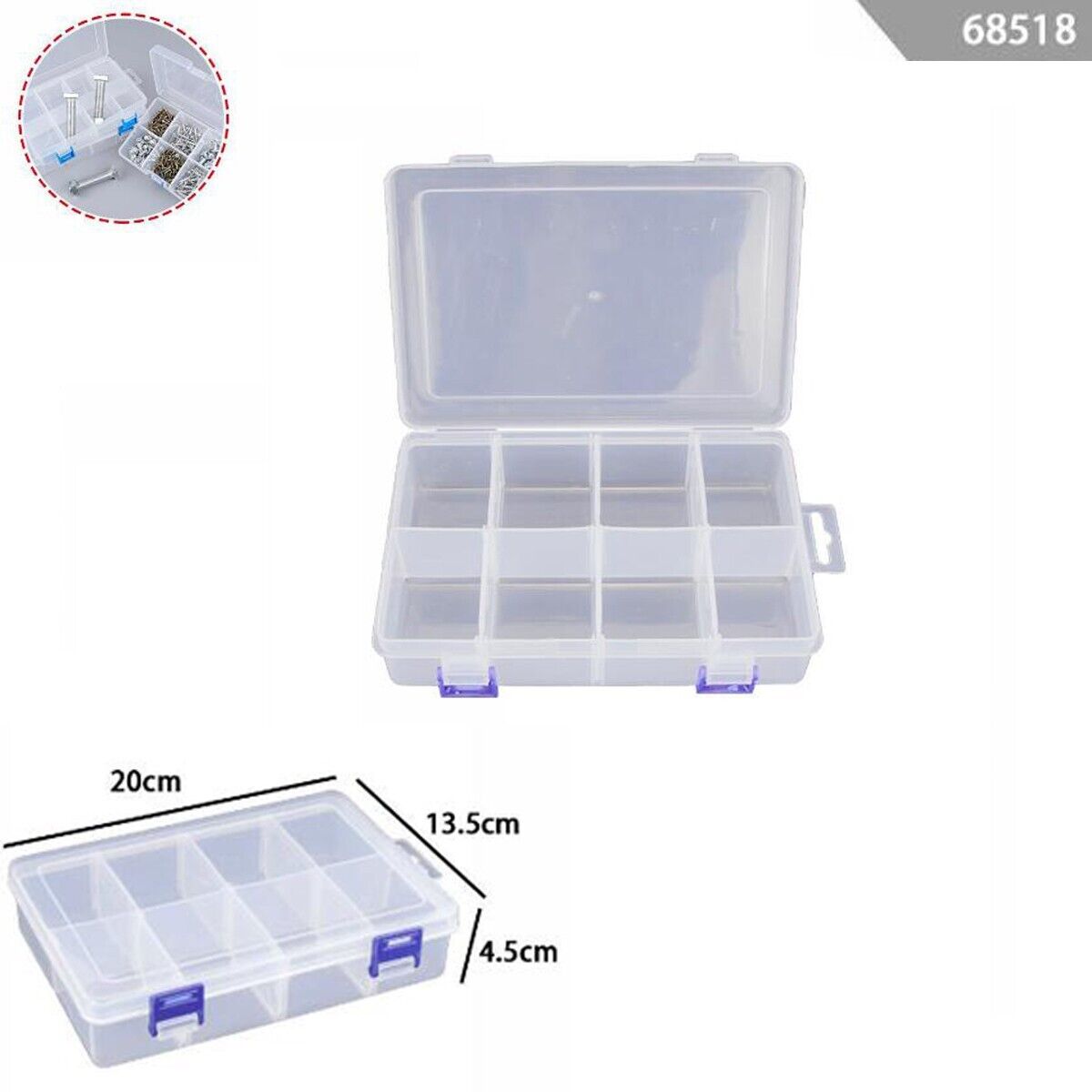 SCATOLA PLASTICA CONTENITORE GIOIELLI PERLINE UTENSILI VITI VARI SCOMPARTI 68518