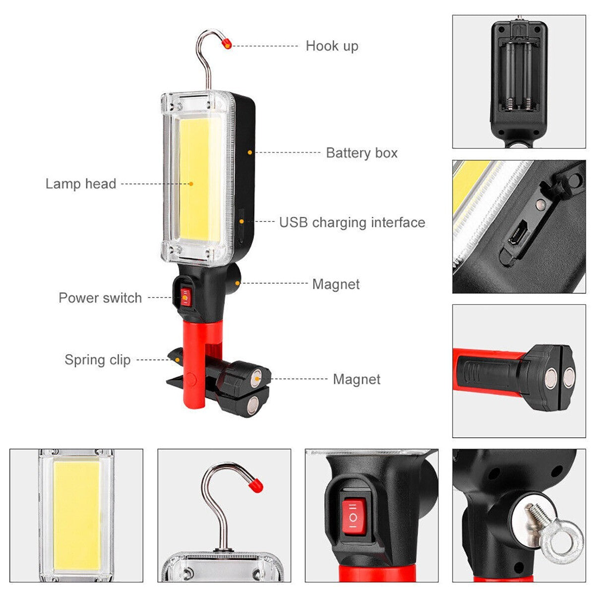 LAMPADA TORCIA COB DA LAVORO BASE CALAMITA 20W LED 700 LUMEN OFFICINA CAMPEGGIO