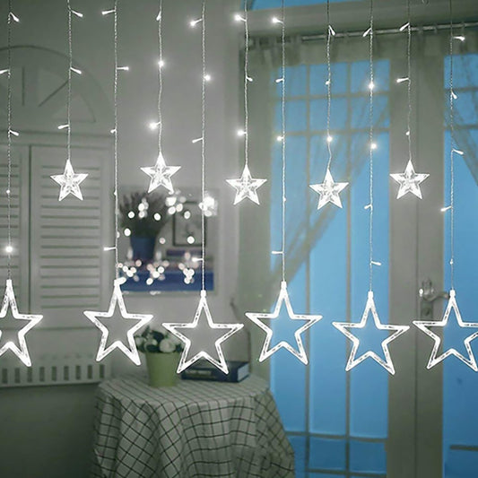 CATENA LUMINOSA STELLA LUCE BIANCO FREDDO STELLE LUCI LED NATALE FESTE ADDOBBI