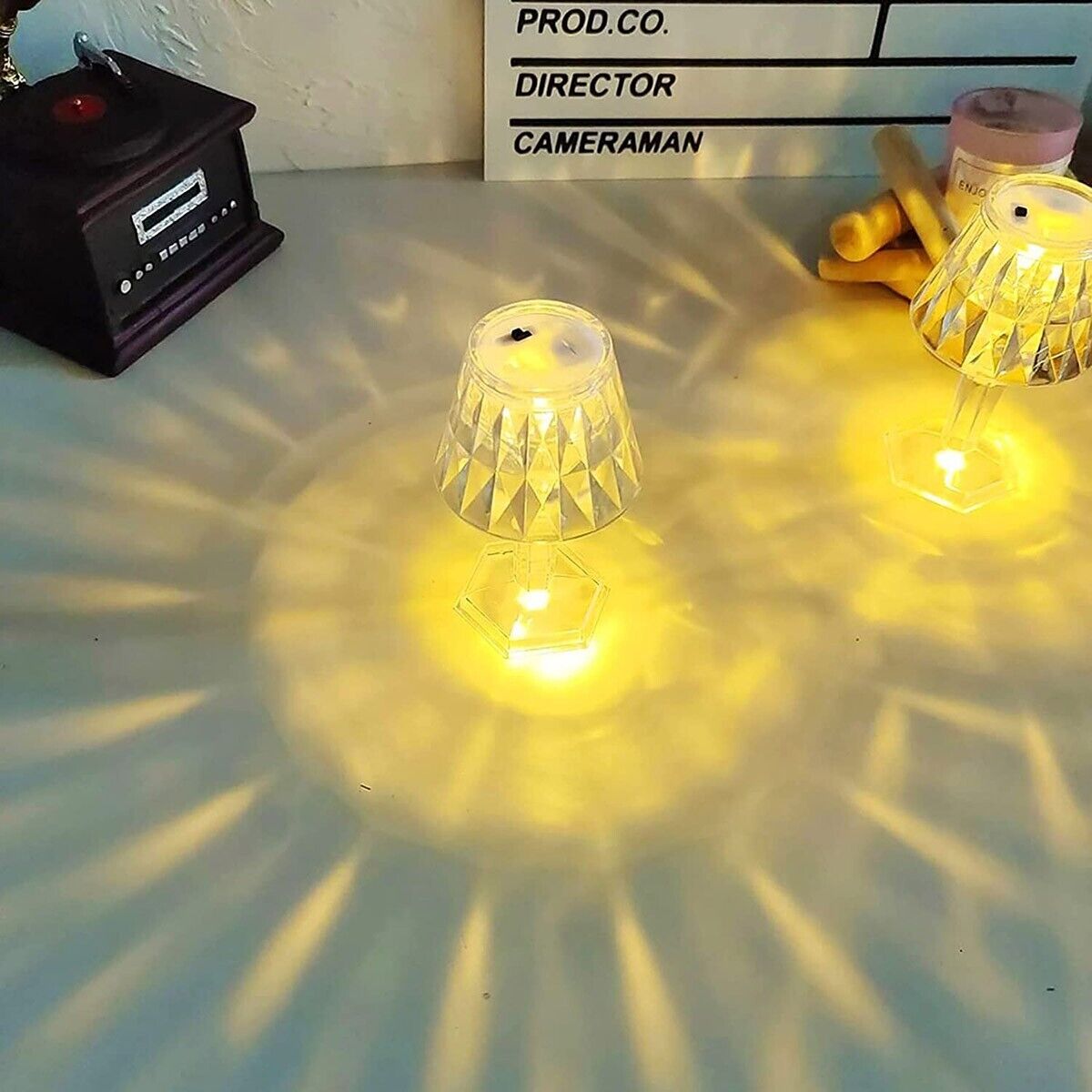 MINI LAMPADA TAVOLO COMODINO DIAMANTATA EFFETTO CRISTALLO LUCE CALDA DECORATIVA