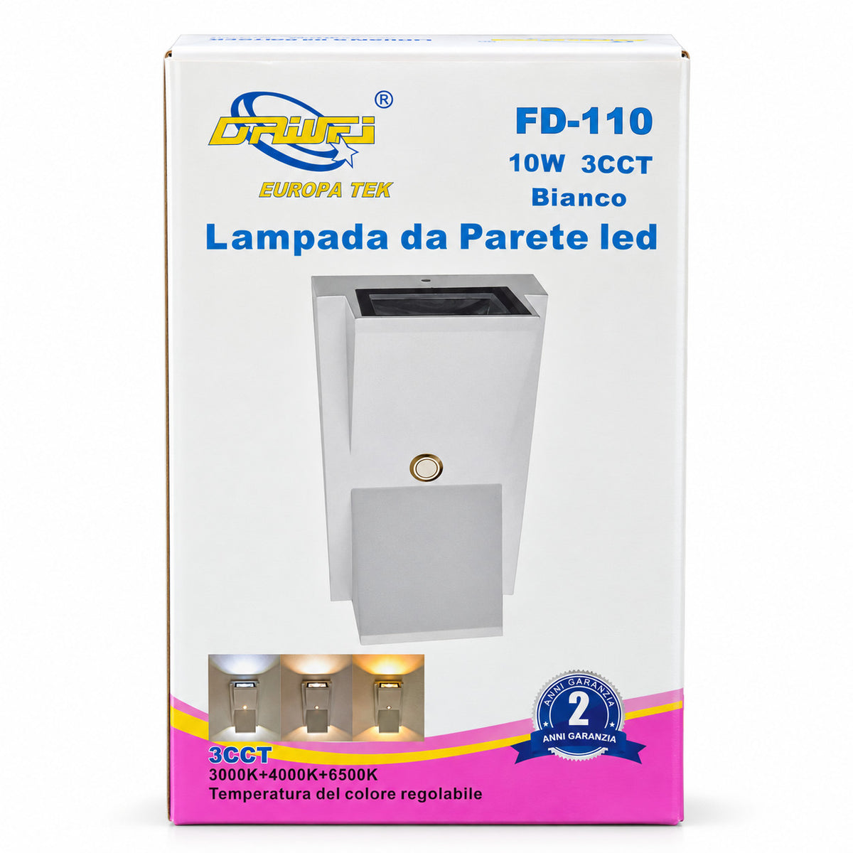 APPLIQUE LED 10W ESTERNO LAMPADA PARETE BIANCA IP65 3000K 4000K 6000K ET-31697