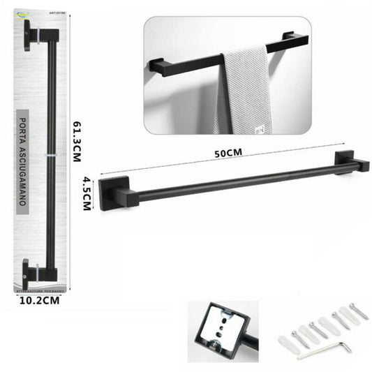 PORTE-SERVIETTES BARRE SUPPORT 50CM SALLE DE BAIN MURAL SÈCHE-MAINS MAISON NOIR 02108