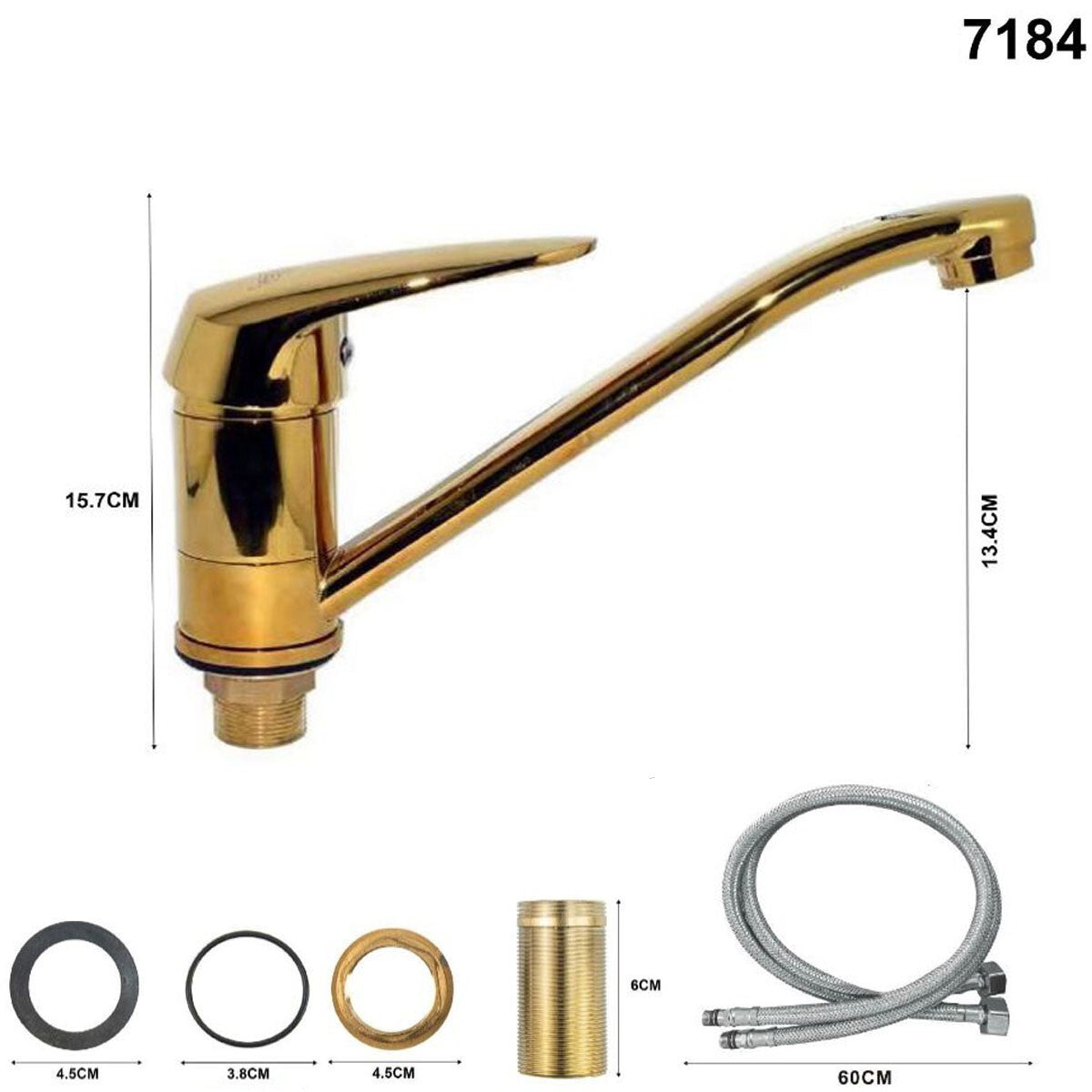 RUBINETTO MISCELATORE DORATO ORO LAVELLO ANTICO CUCINA KIT MONTAGGIO 7184