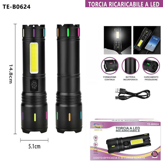 LAMPE TORCHE RECHARGEABLE LED LATÉRALE COB USB PUISSANTE BATTERIE PORTABLE TE-B0624