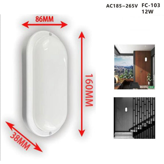 LAMPADA LED DA PARETE APPLIQUE OVALE 12W LUCE FREDDA 6000K INTERNI ESTERNI FC103