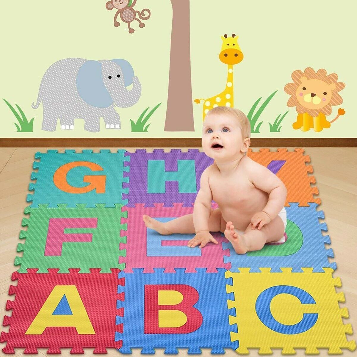 TAPPETINO TAPPETO PUZZLE LETTERE COLORATI GIOCO BAMBINO 29.5X29.5CM GOMMA EVA