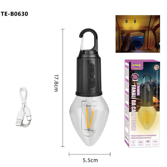 LAMPADA LED CAMPEGGIO USB RICARICABILE CON GANCIO PORTATILE LUCE EMERGENZA B0630