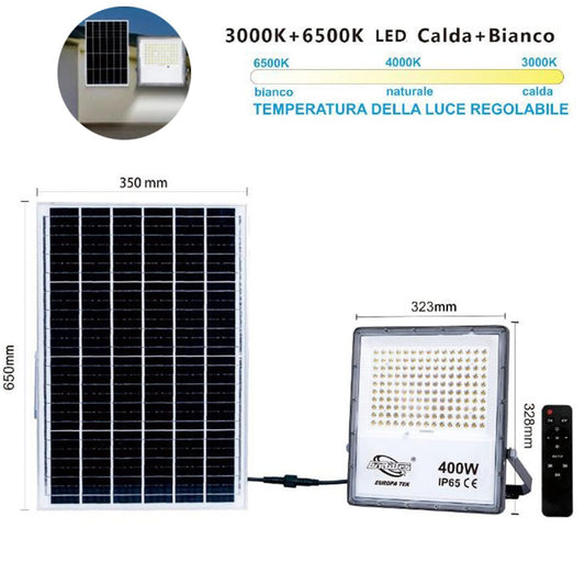 PROJECTEUR LED SPOT PANNEAU SOLAIRE CRÉPUSCULAIRE TÉLÉCOMMANDE DE 3000K À 6500K 400W