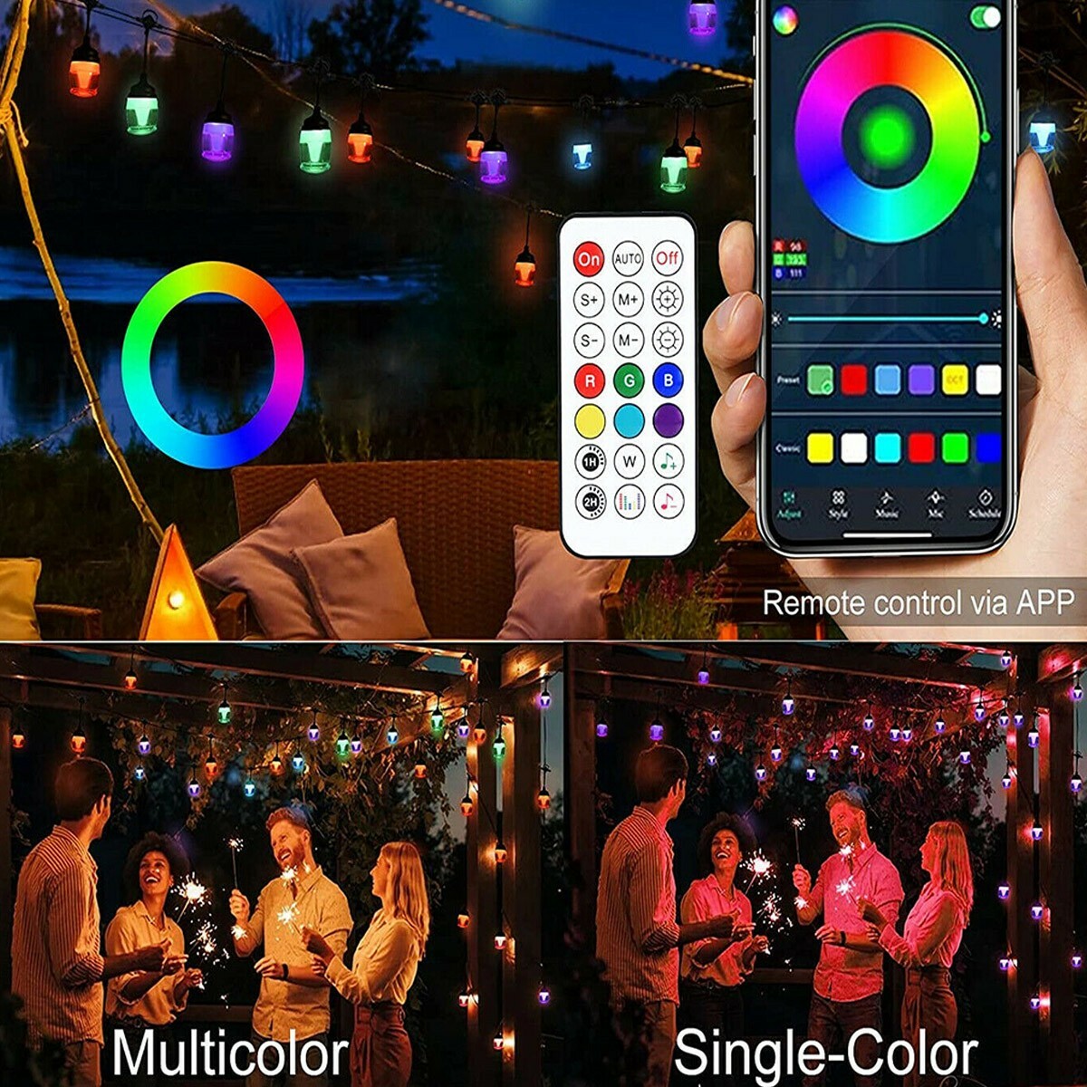 CATENA LUMINOSA SMART LED RGB LAMPADINE ESTERNE DECORATIVE MULTICOLOR IP65 F11C