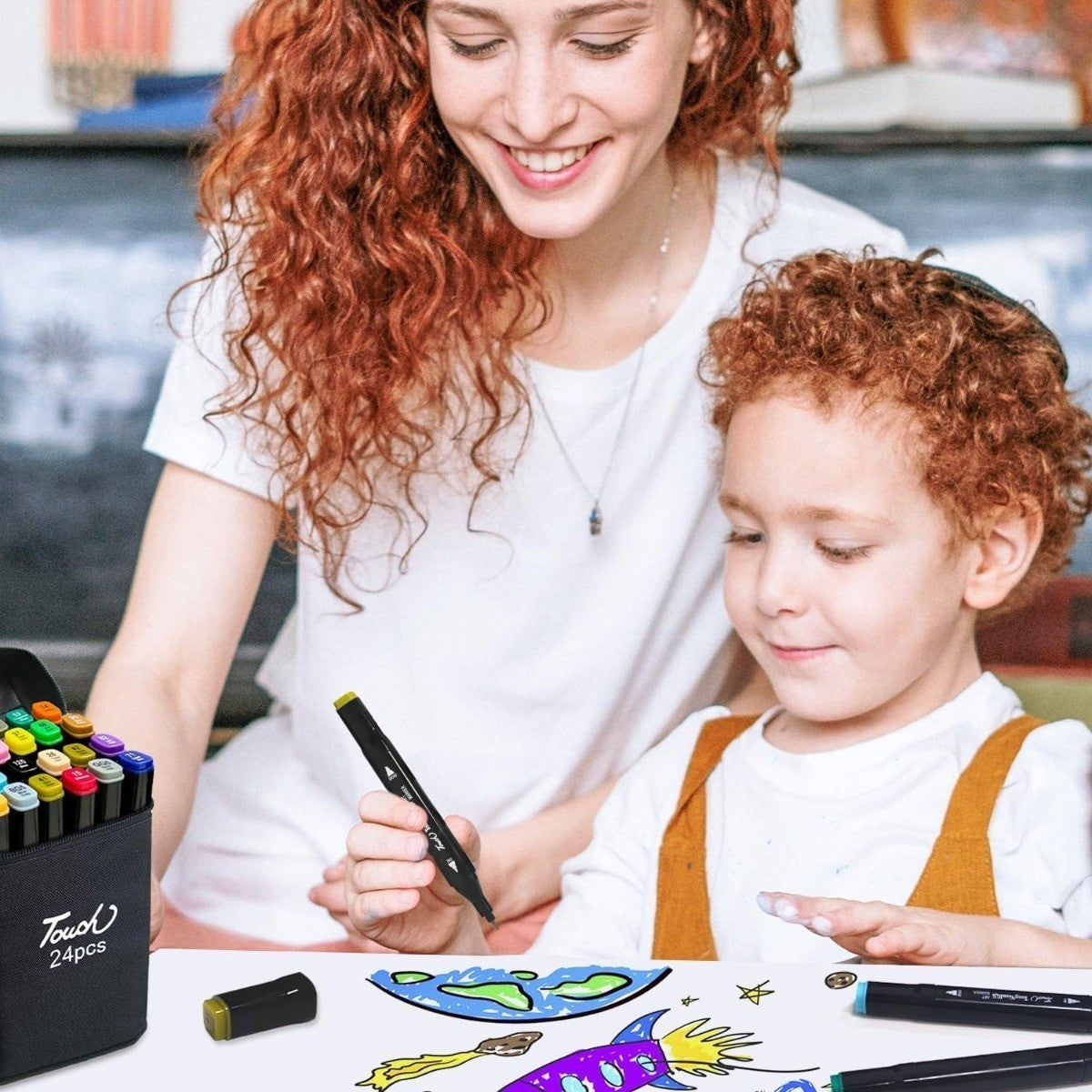 SET 24 PENNARELLI DOPPIA PUNTA AD ALCOL CON ASTUCCIO PER DISEGNO BAMBINI ADULTI
