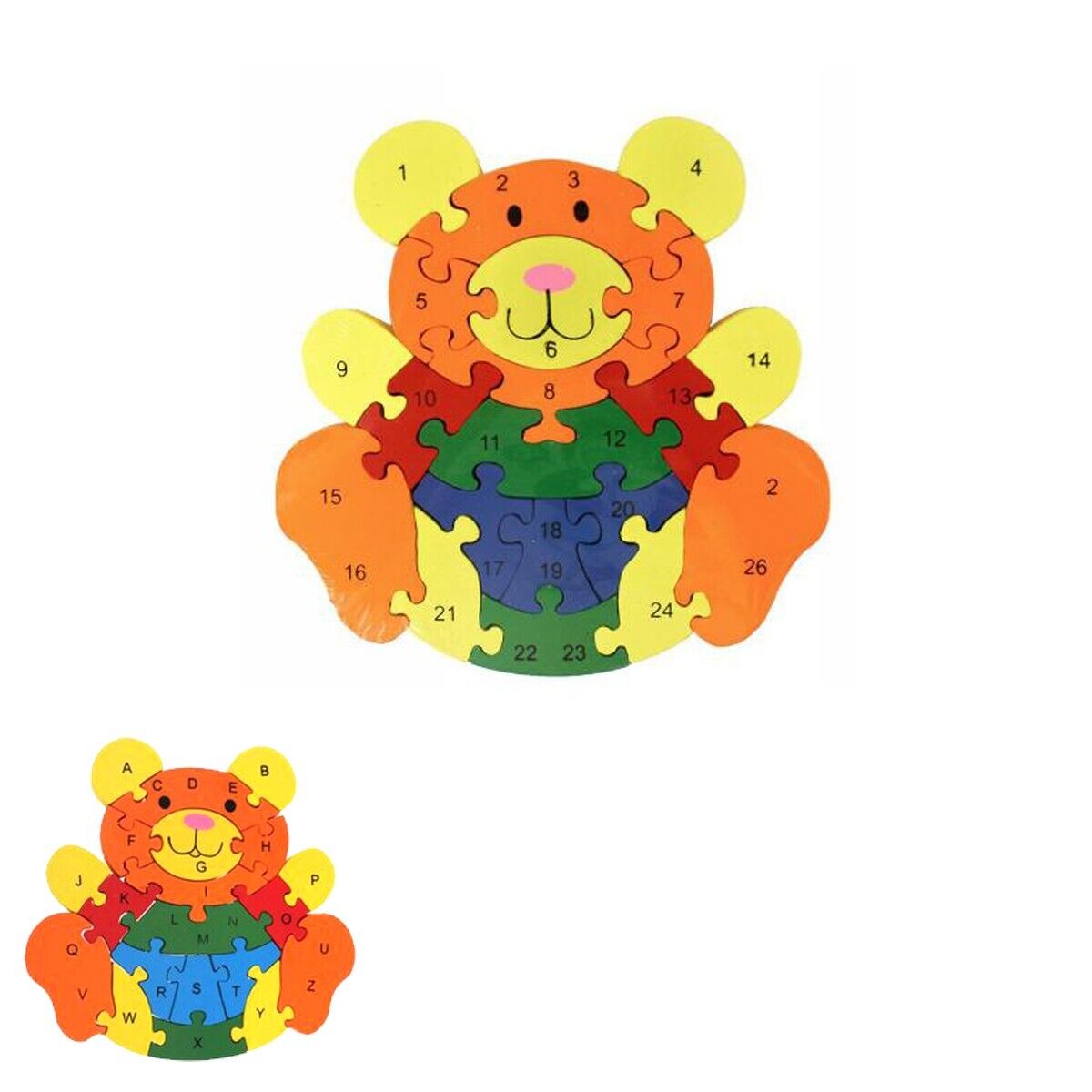 PUZZLE 3D IN LEGNO GIOCO EDUCATIVO NUMERI LETTERE BAMBINI FORMA ORSETTO 52263