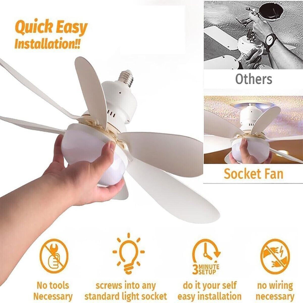 LAMPADA VENTILATORE PLAFONIERA LED SOFFITTO E27 DIMMERABILE PALE TELECOMANDO 30W