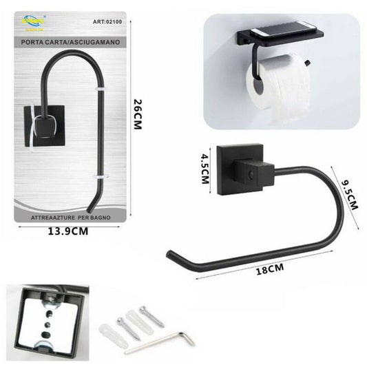 PORTA ROTOLO CARTA IGIENICA WC TOILETTE SUPPORTO BAGNO NERO CASA 02100