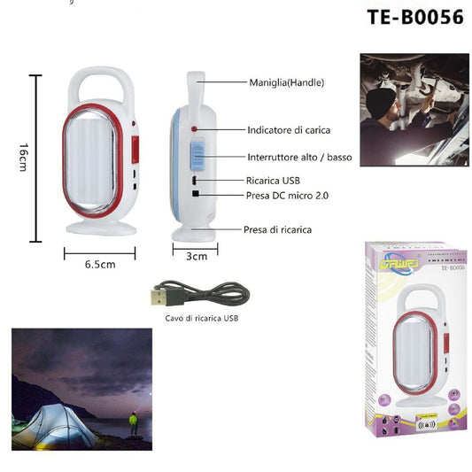 LAMPE DE SECOURS LED RECHARGEABLE TRAVAIL PORTABLE ÉNERGIE CAMPING TE-B0056