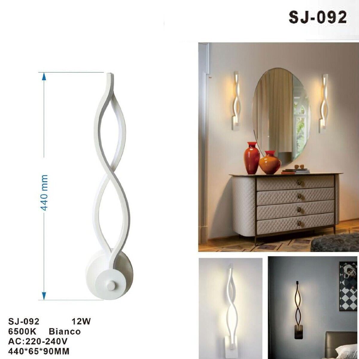 APPLIQUE LAMPADA PER INTERNO MODERNA DA PARETE MURO 12W LUCE CALDA SJ-092