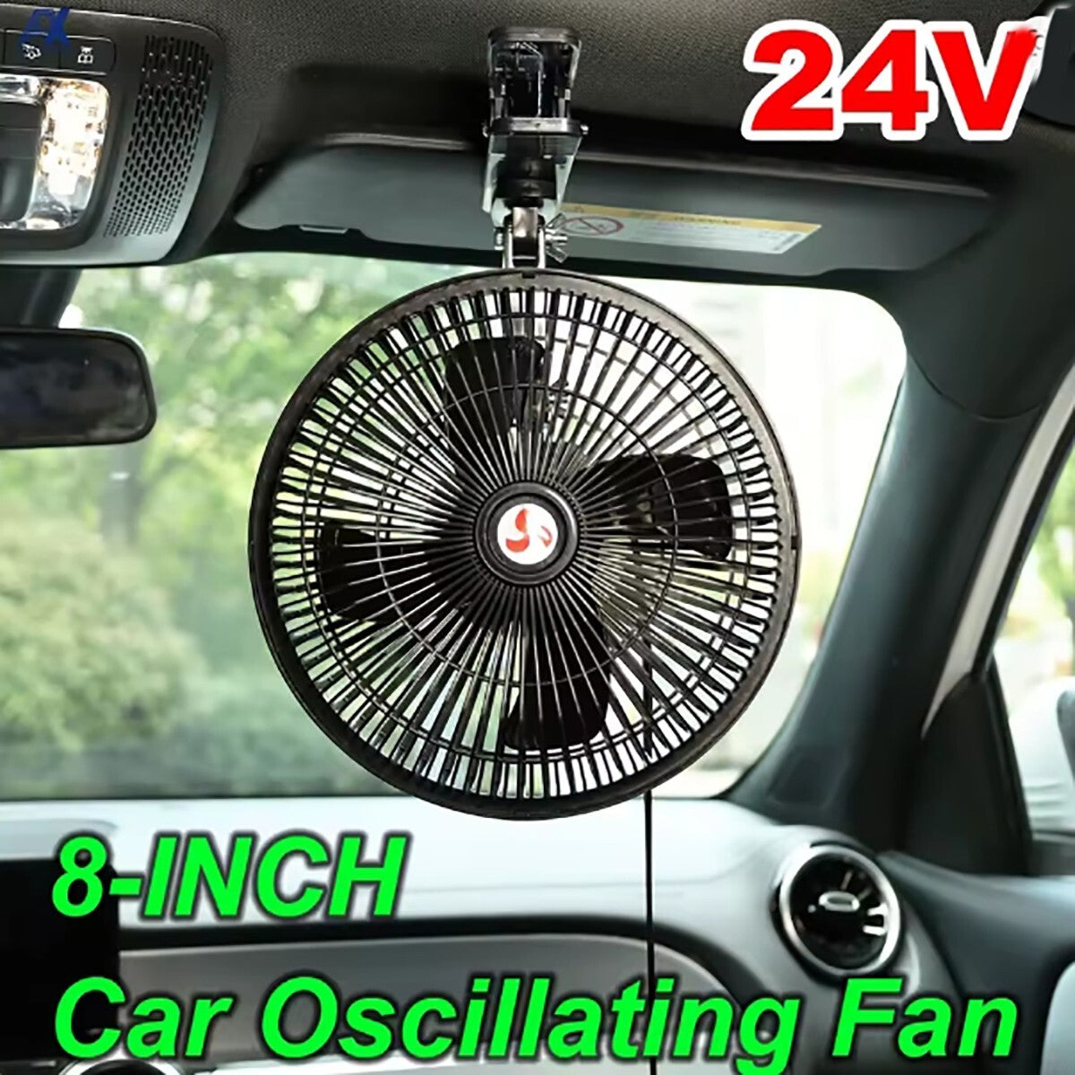 VENTILATEUR OSCILLANT VOITURE CAMION 24V 8" SILENCIEUX CLIP PORTABLE MÉTAL NOIR