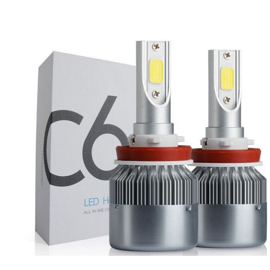 COPPIA LAMPADE LAMPADA AUTO MOTO COB C6 H11 LED 7600LM 72W 6000K BIANCO FREDDO