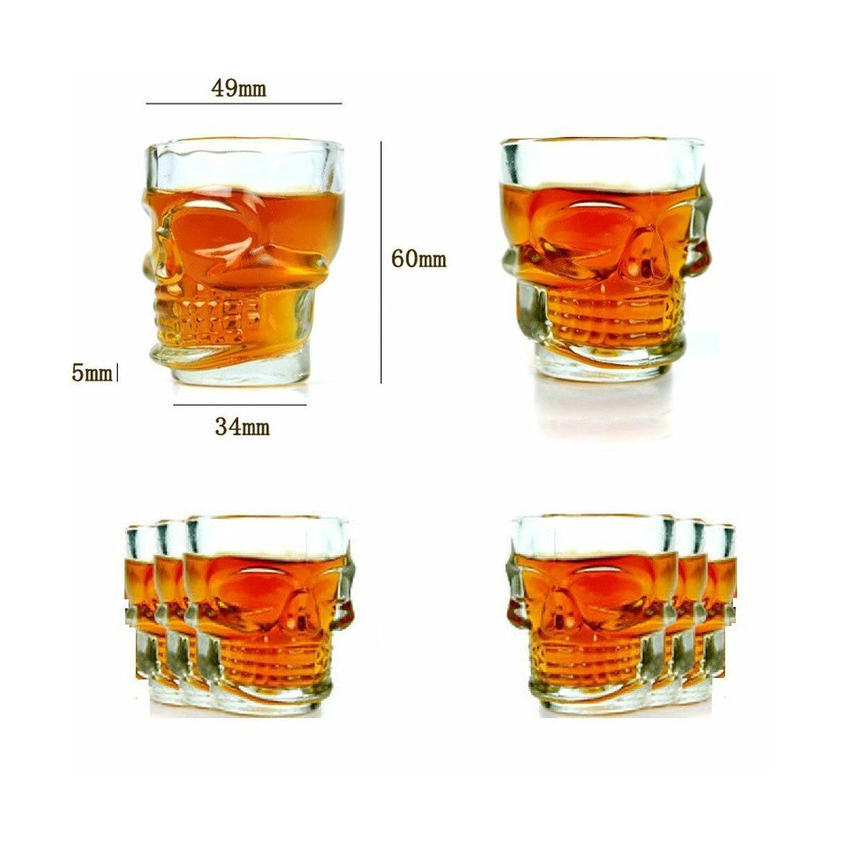4 BICCHIERINI IN VETRO A FORMA DI TESCHIO PER SHOTTINI COCKTAIL PARTY SKULL SHOT