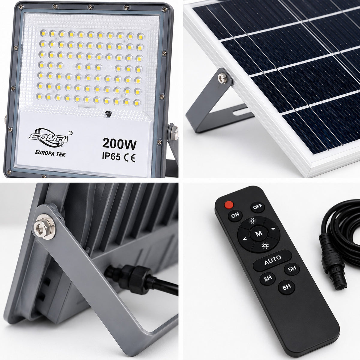 PROJECTEUR LED SPOT PANNEAU SOLAIRE CRÉPUSCULAIRE TÉLÉCOMMANDE DE 3000K À 6500K 200W