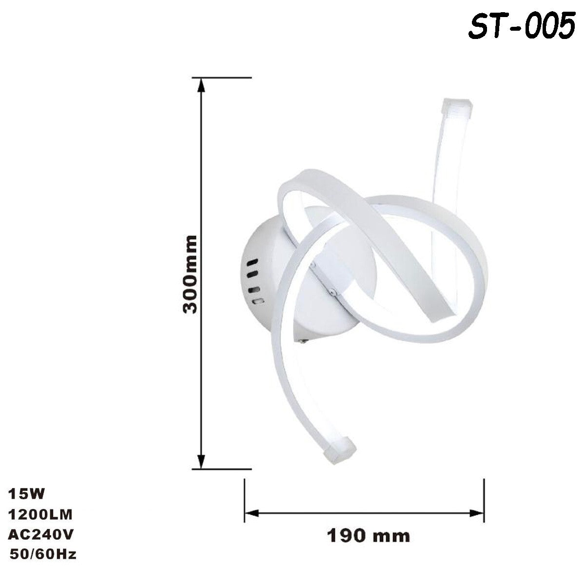 APPLIQUE LAMPADA INTERNO MODERNA PARETE MURO SPIRALE 15W LUCE NATURALE ST-005