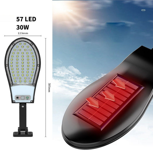 PROJECTEUR LAMPADAIRE 57 LED SMD RUE PANNEAU SOLAIRE PHOTOVOLTAÏQUE CAPTEUR IP65 30W