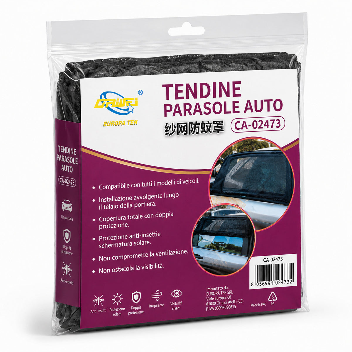 PARE-SOLEIL DE VOITURE UNIVERSELS FILET OCCULTANT ANTI-INSECTES 70x50CM CA-02473