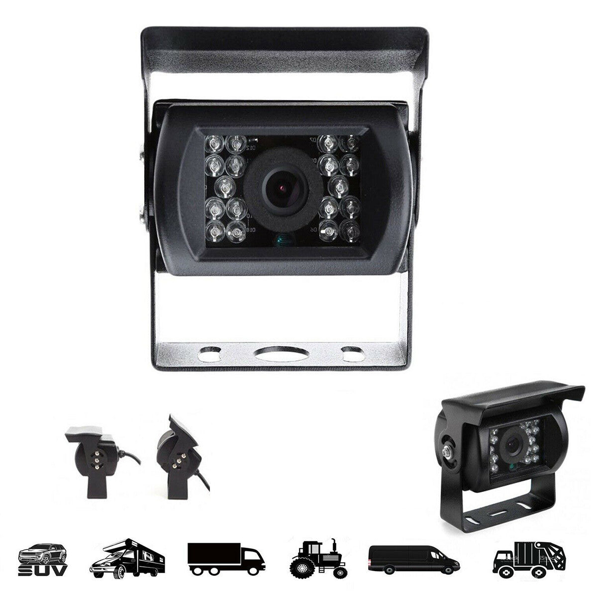TELECAMERA RETROMARCIA NERA AUTO CAMPER RETROCAMERA ALLUMINIO 18 LED NOTTE 502DB