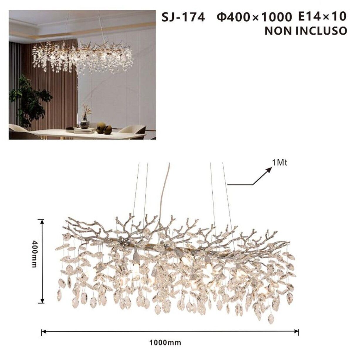 LAMPADARIO VINTAGE RAMI LUNGHI CRISTALLO GOCCIA D'ACQUA VETRO RISTORANTE HOTEL