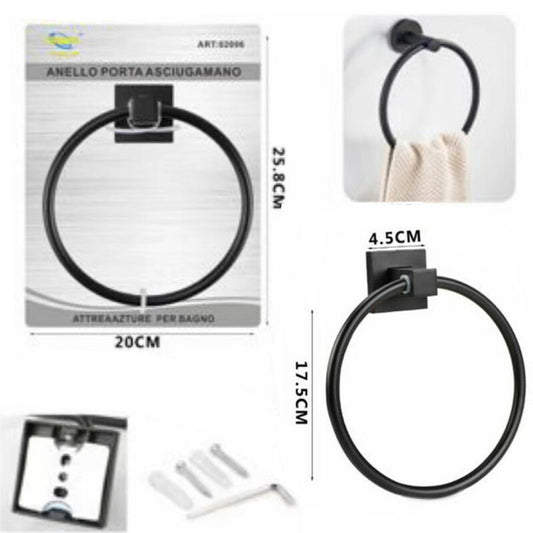 PORTA ASCIUGAMANI BAGNO PARETE ANELLO NERO SUPPORTO ARREDO BAGNO 02096
