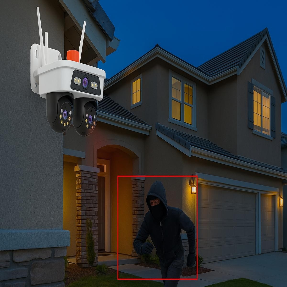 CAMÉRA WIFI JORTAN 8 DOUBLE OBJECTIF HD EXTÉRIEURE IP66 VISION NOCTURNE COULEUR