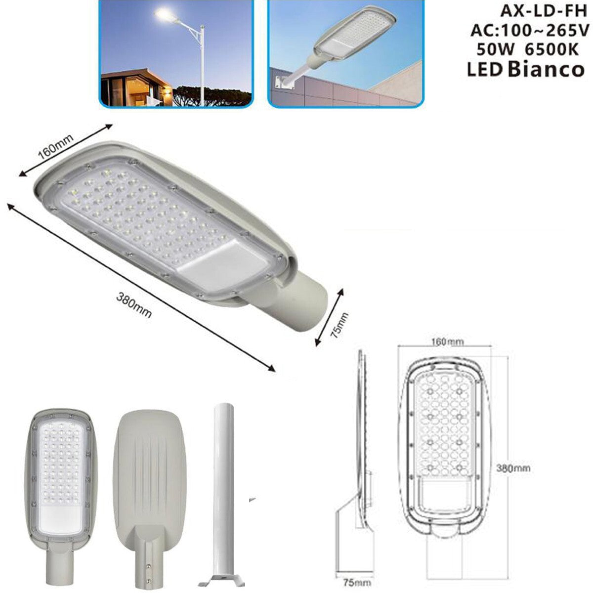 LAMPADAIRE À LED AVEC POTEAU, SUPPORT EXTERNE, PROJECTEUR LED, LUMIÈRE FROIDE 6500K 150W