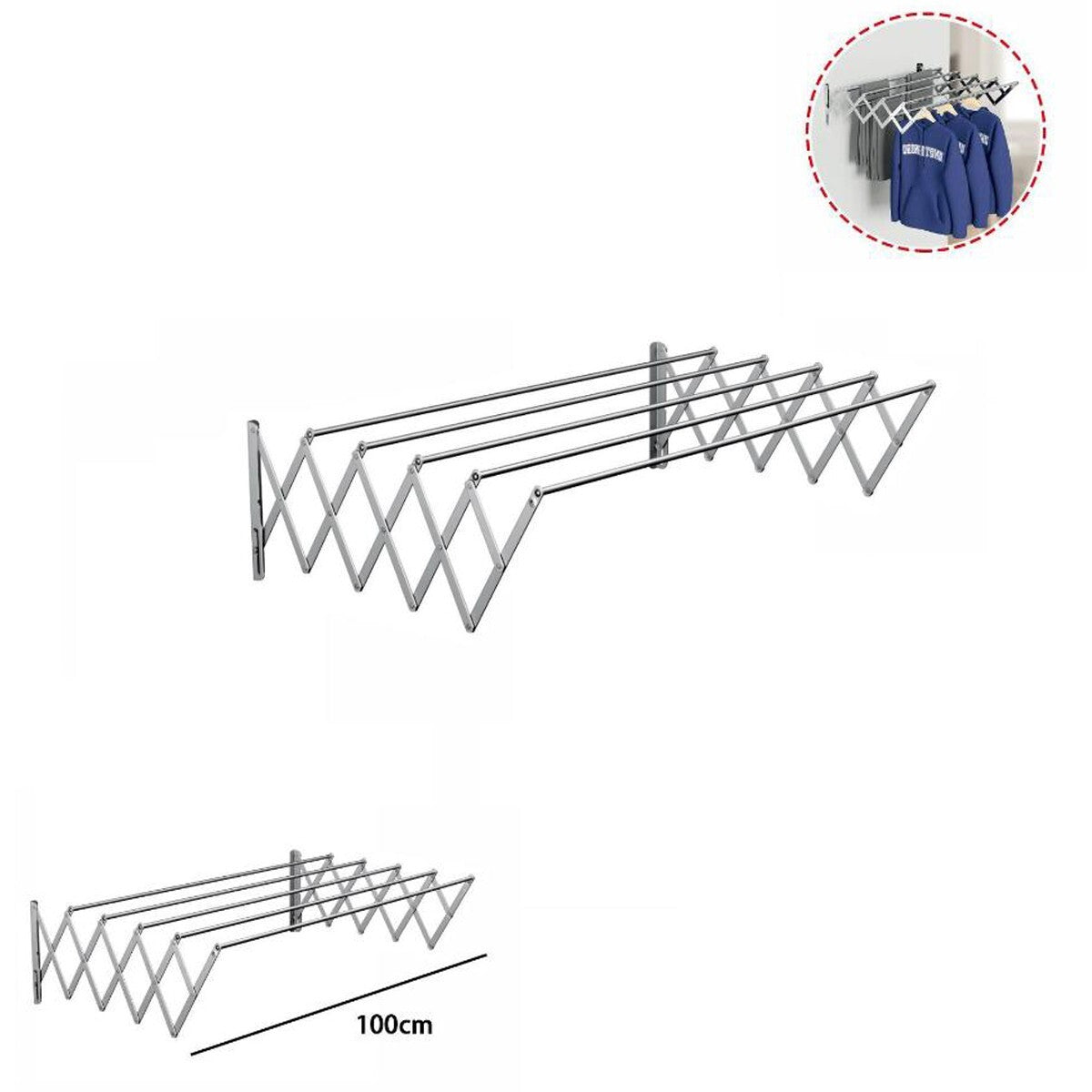 ÉTENDOIR MURAL EXTENSIBLE EN ALUMINIUM CHROMÉGAIN DE PLACE 80CM 73210