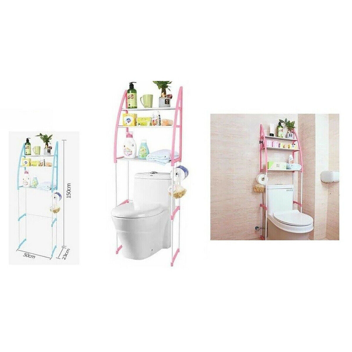 ORGANIZER CON 3 MENSOLE SCAFFALE SOPRA WC BAGNO SALVASPAZIO PORTAOGGETTI