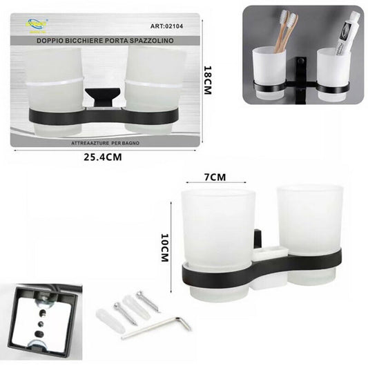 VERRES SUPPORT SALLE DE BAIN PORTE-BROSSE À DENTS VERRE NOIR MURAL MAISON 02104