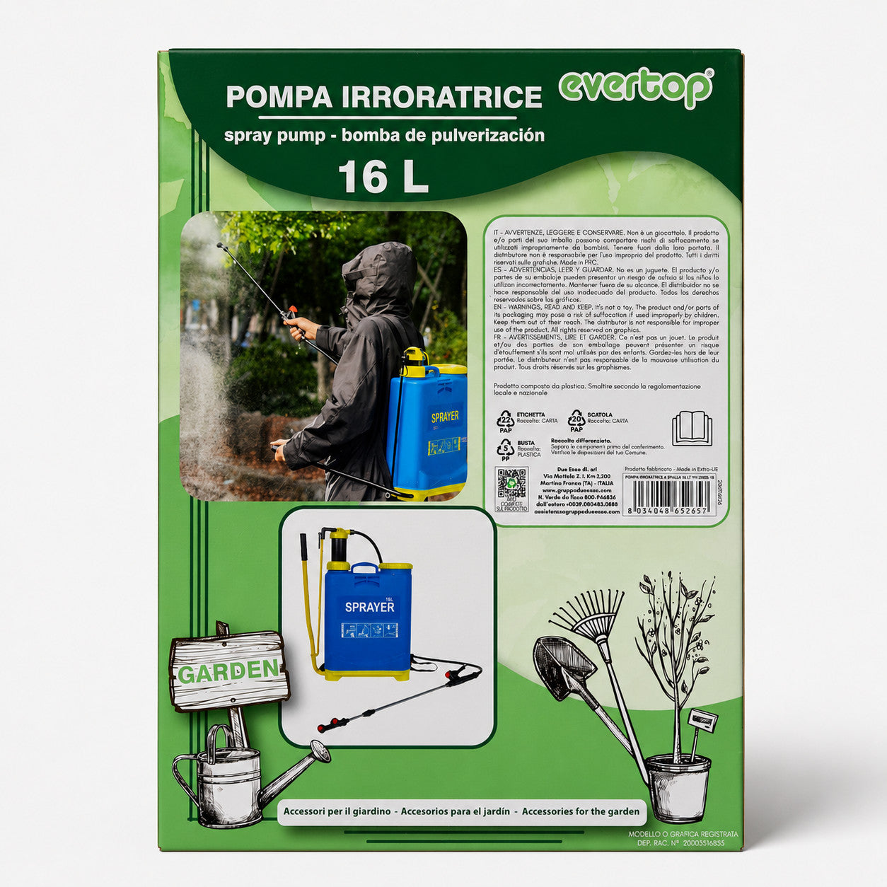 POMPA IRRORATRICE A SPALLA 16 L SPRAYER MANUALE PER GIARDINO ORTO DISERBO